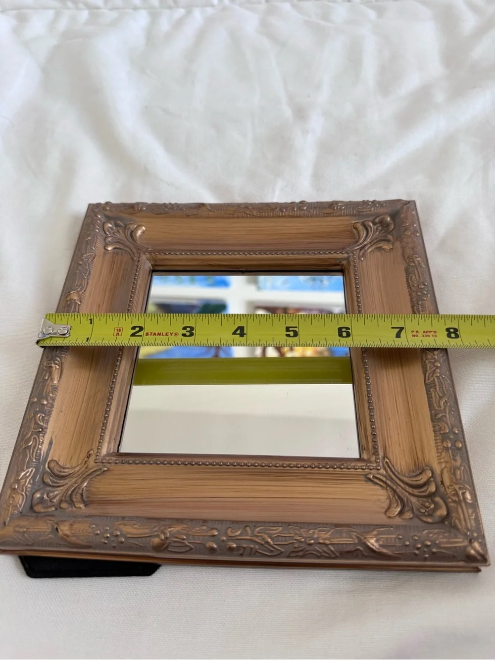 Ornate Bronze Tone Table Wall Mirror Baroque Hollywood Regency Vanity Decor